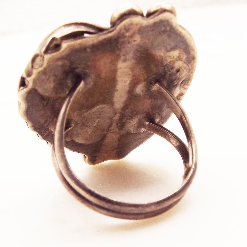 PRE-1900 ANTIQUE PAWN NAVAJO STERLING SILVER CERRILLOS TURQUOISE SZ.8 RING #1 H - Picture 2 of 6